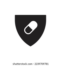 Shield with capsule pill icon design. isolated on white background. vector illustration
