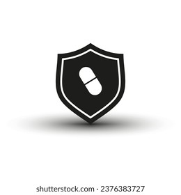 Shield with capsule pill icon. Vector illustration. EPS 10.