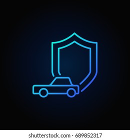 Shield with car icon - vector car insurance concept blue sign on dark background