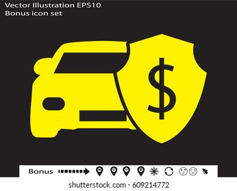 shield, car, insurance, icon, vector illustration eps10