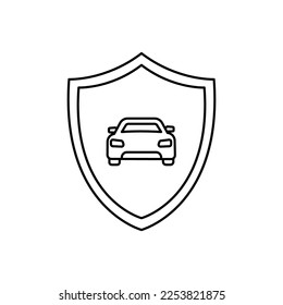 Shield and car. Insurance. linear icon. Line with Editable stroke