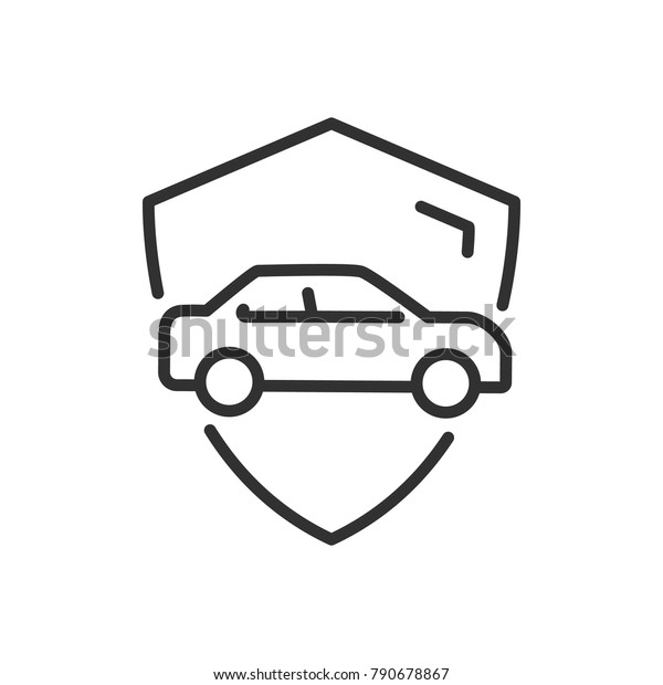 Shield and car. Insurance. linear icon. Line with\
Editable stroke