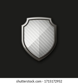 Shield with carbon pattern icon. Safeguard Protect metal shield sign. Vector illustration