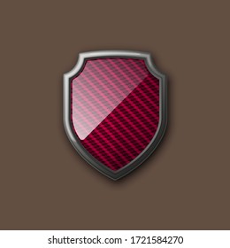 Shield with carbon pattern icon. Safeguard Protect metal shield sign. Vector illustration