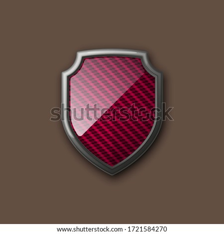 Shield with carbon pattern icon. Safeguard Protect metal shield sign. Vector illustration