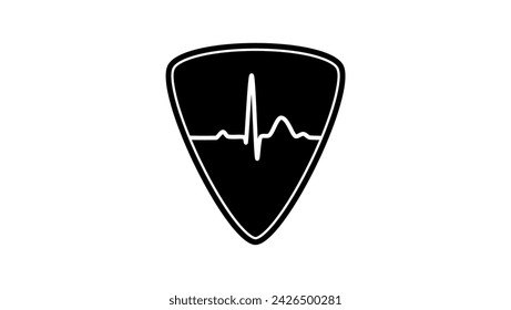 Shield with cardio line, black isolated silhouette