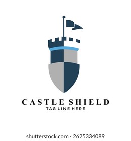shield castle with shield icon logo design