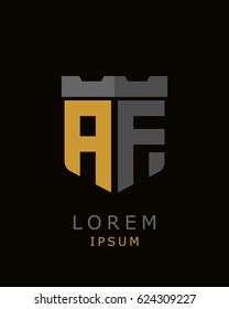 shield castle initial A F logo vector