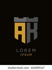 shield castle initial A K logo vector