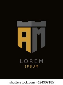 shield castle initial A M logo vector