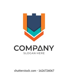 Shield castle vector logo design. Building and protection icon design template.