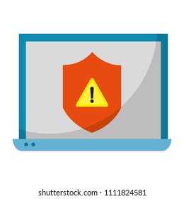 shield caution sign inside laptop technology