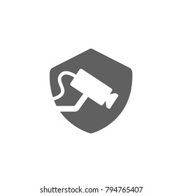 Shield with CCTV camera icon vector