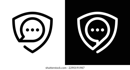 shield and chat logo design icon line vector illustration