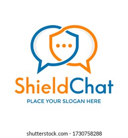 Shield chat vector logo template. This design use protection symbol. Suitable for safe conversation.