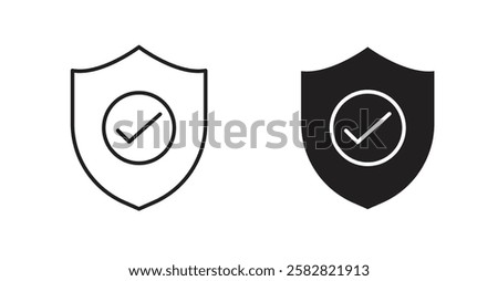 Shield check filled and outlined icons vectors on white background