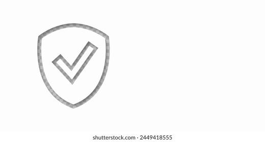 Shield with check icon banner. Concept security protection. Copy space. Safe information. Place your text. Vector illustration.