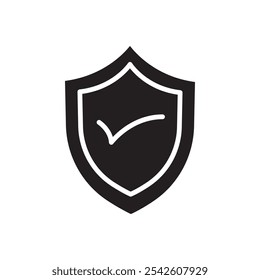 Ícone de verificação de escudo sinal de vetor preto e branco