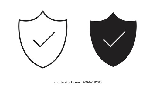 Concepto de icono de comprobación de escudo. Símbolo del logotipo para el Web y el móvil. Pixel perfecto.