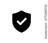 Shield Check Icon Containing shield, security, protection, and safety icon. Solid icon.