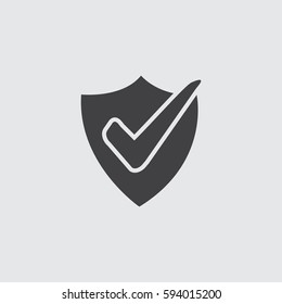 Shield with check icon in a flat design in black color. Vector illustration eps10