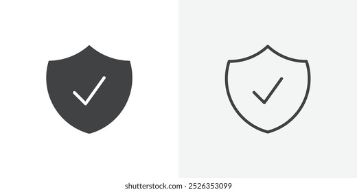 Icono de verificación de escudo plano y diseño de conjunto simple
