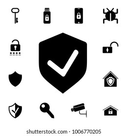 Shield check icon. Set of cybersecurity icons. Signs, outline symbols collection, simple icons for websites, web design, mobile app, info graphics on white background