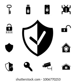 Shield check icon. Set of cybersecurity icons. Signs, outline symbols collection, simple icons for websites, web design, mobile app, info graphics on white background