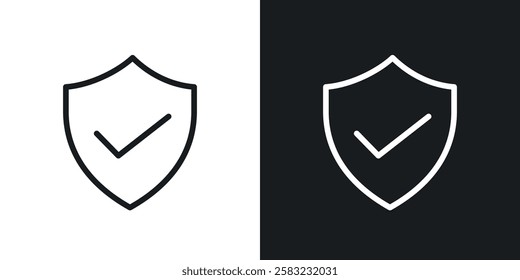 Shield check icons in black and white liner strokes for web design.