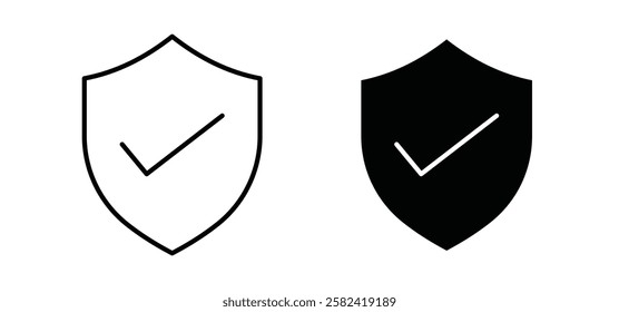 Shield check icons pack vectors in black flat and strokes