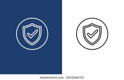 Iconos de verificación de escudo establecidos en línea negra y rellena de trazo