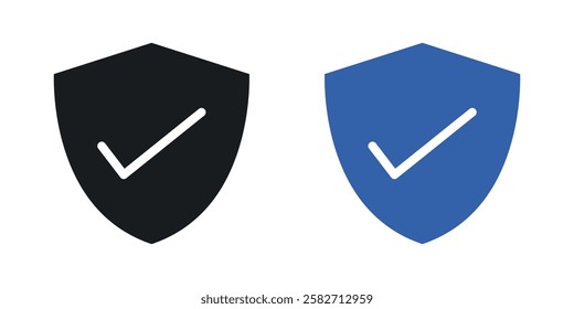 Shield check icons set vectors black and colored style