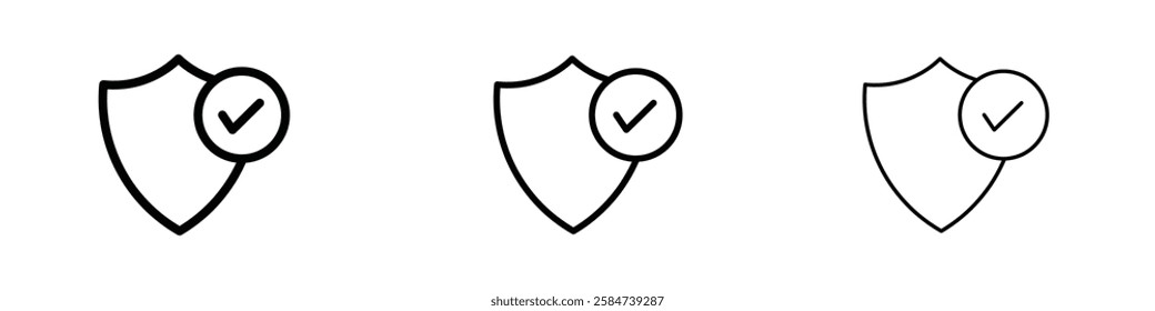 Shield check icons in three different stroke lines