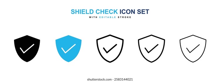 Shield check icons vector collection in black and blue colors on white background