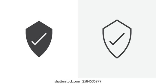 Shield check icons vectors illustrations in black fill and liner versions