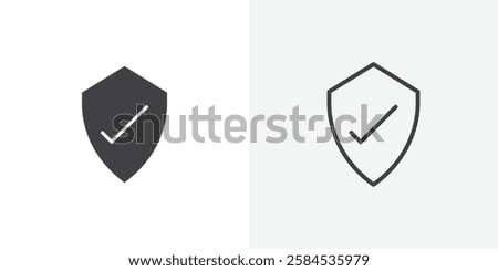 Shield check icons vectors illustrations in black fill and liner versions