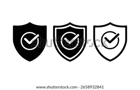 Shield Check Icons – Verified Protection Security Badge Symbol