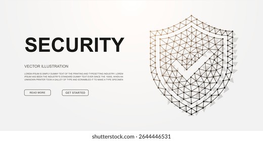 Shield with check mark 3d low poly symbol for landing page template. Antivirus design illustration. Polygonal internet safety illustration design