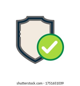 Shield with check mark, approved filled outline icons. Vector illustration. Editable stroke. Isolated icon suitable for web, infographics, interface and apps.