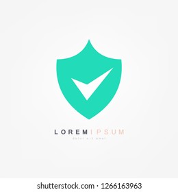 Shield with check mark badge logo. Secure is ok sign.
