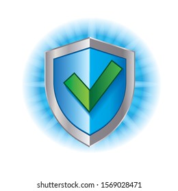 Shield with check mark badge logo. Secure is ok sign. 
