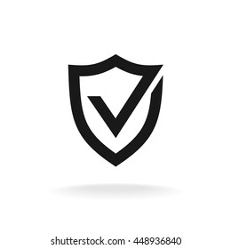Shield with check mark black icon. Protection approve sign.