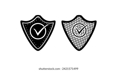 Escudo con marca de verificación, silueta negra aislada