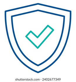 Escudo con marca de verificación, símbolo de organización de procesos empresariales. Protección y verificación de datos digitales. Icono de color lineal simple aislado en fondo blanco