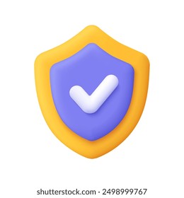 Shield with check mark. Business, protection, guarantee, security and safety concept. 3d vector icon. Cartoon minimal style.