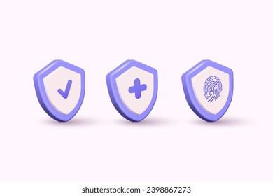 Márquela con marca de verificación, signo de impresión cruzada y dedo. Icono de seguridad de símbolo. Ilustraciones de vectores Web 3D.