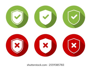 Shield check mark and cross icon with long shadow