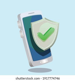 Marcar marca de protección de escudo, protección de defensa smartphone 3d como icono de ilustración vectorial