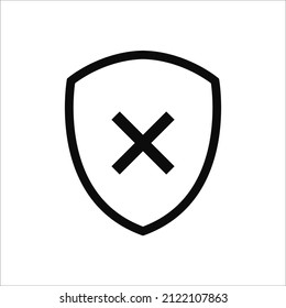 Marque la marca Escudo el icono falso o el icono de protección contra peligros de la protección de seguridad con el símbolo cruzado. Ilustración de clipart vectorial