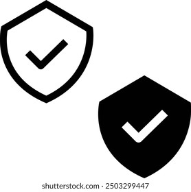 Shield check mark icon. Shield with a checkmark in the middle Protection icon. Security shield protected icon. Vector illustration. line style isolated on white with transparent background.